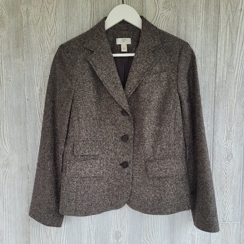 Loft Brown Tweed Three-Button Blazer